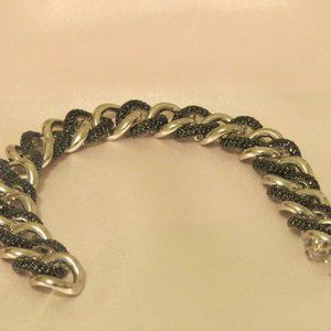 925 Sterling Silver Black Diamond  Link  heavy solid Bracelet